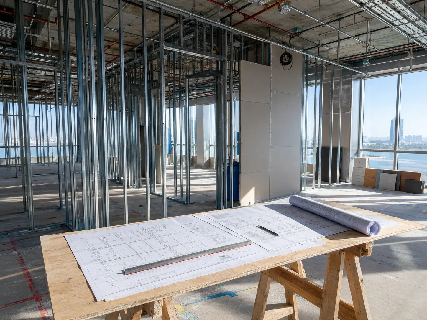 Commercial interior fit-out work in progress inside a property.